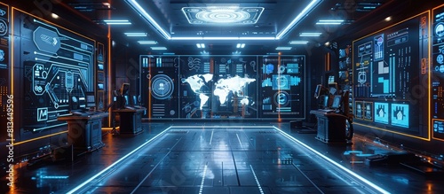 Fototapeta Naklejka Na Ścianę i Meble -  The image is showing a control room of a spaceship or a secret agency