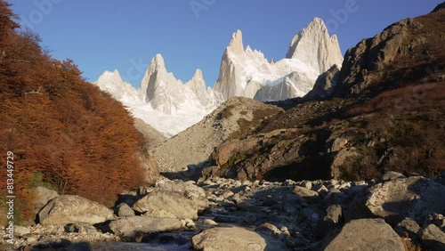 Mount Fitz Roy and Rio Blanco in Patagonia, Argentina, Captured with a Static Camera photo