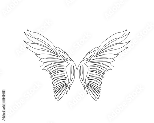 Continuous one line drawing of angel wings illustration. Pair of wings outline vector design. Editable stroke.