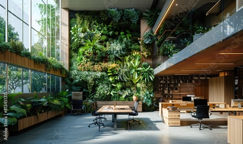 The lush greenery of this indoor office space creates a calming and productive work environment.
