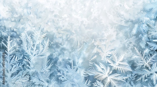 Glistening Frost: a background with glistening frost patterns in shades of pale blue, silver, and iridescent white, capturing the beauty of a frosty winter morning. 