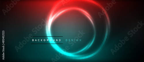 A stunning visual effect lighting featuring a red and blue glowing circle against a dark background, reminiscent of electric blue and magenta hues in the night sky