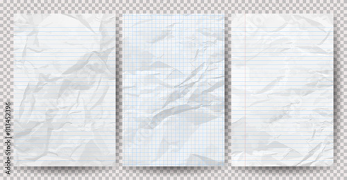 Set of white clean crumpled papers