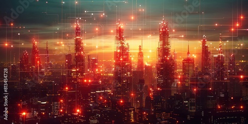 Illuminated Metropolis: City of Crimson Skies