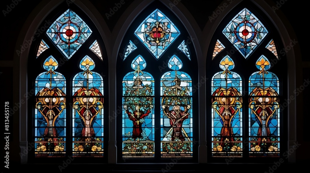 a church glass window calm and religious art, peaceful mind, colorful glass window