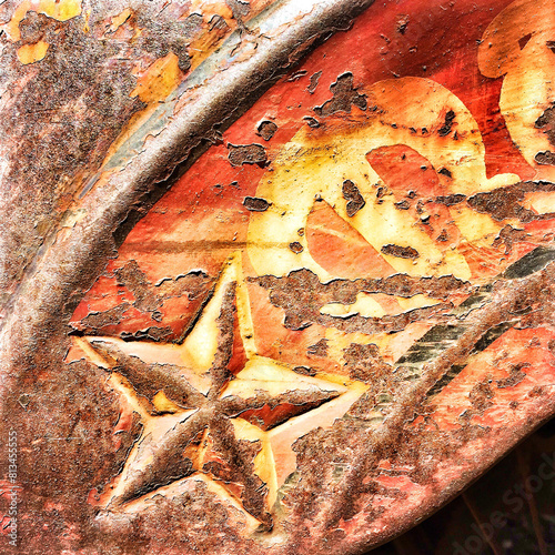 Close up detail of old abandoned farm machinery photo