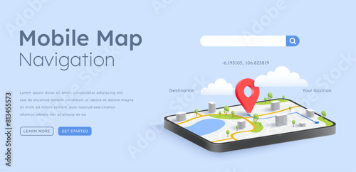 3d smartphone GPS map navigation illustration