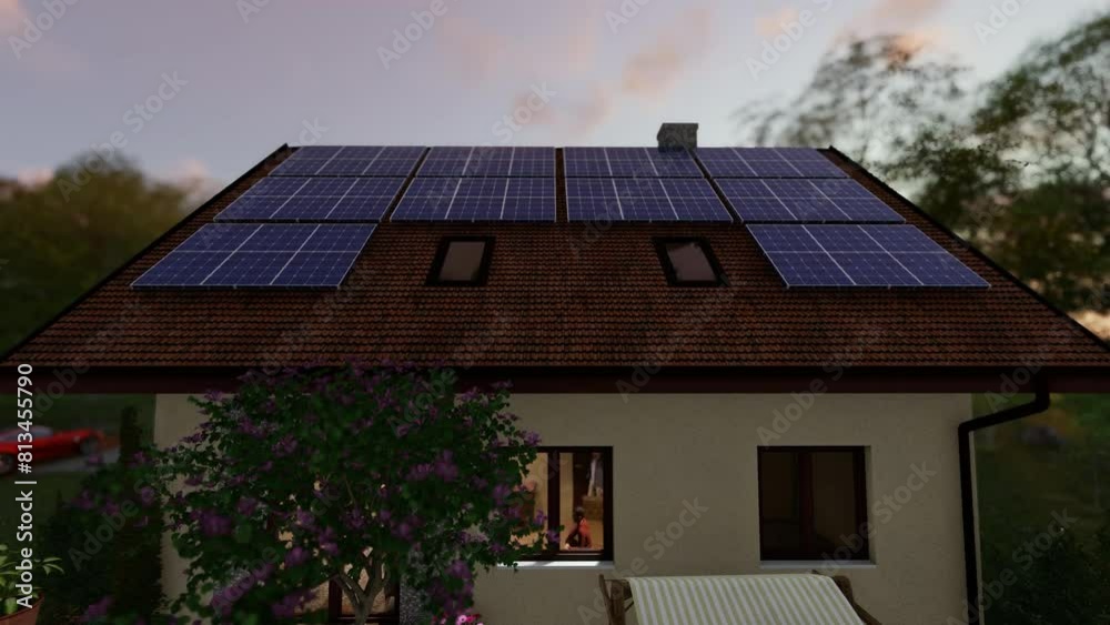 Solar pannels on a residential house, camera rising Solar pannels on a residential house, camera rising
