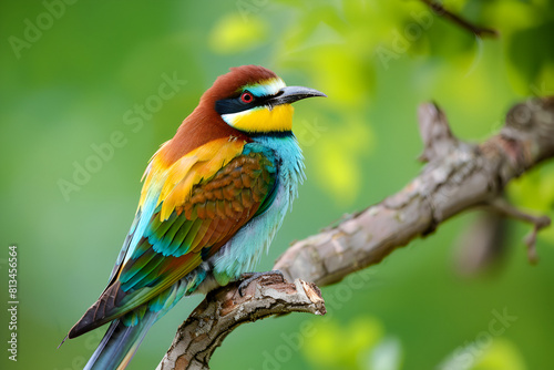 European Bee-Eater - Merope Piaster on a branch , exotic colorful migratory bird
