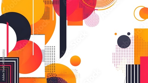 Vibrant Geometric Abstract Background with Overlapping Shapes and Patterns in Minimalist Design Style with Copy Space