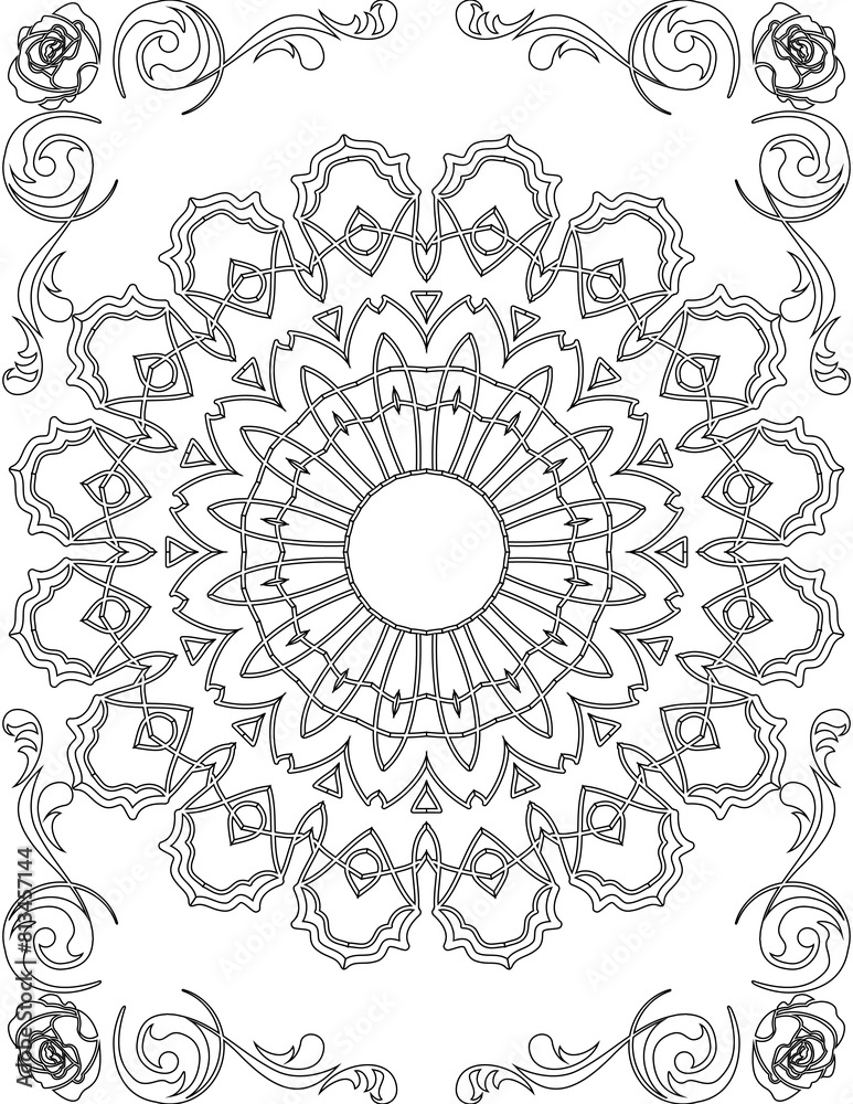 Printable Mandala Coloring Page for Adults. Educational Resources for School for Kids. Adults Coloring Book. Mandala Coloring Activity Worksheet.