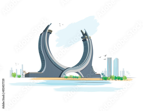 Katara Towers, Lusail marina district. Doha , Qatar. iluustration Color. eps