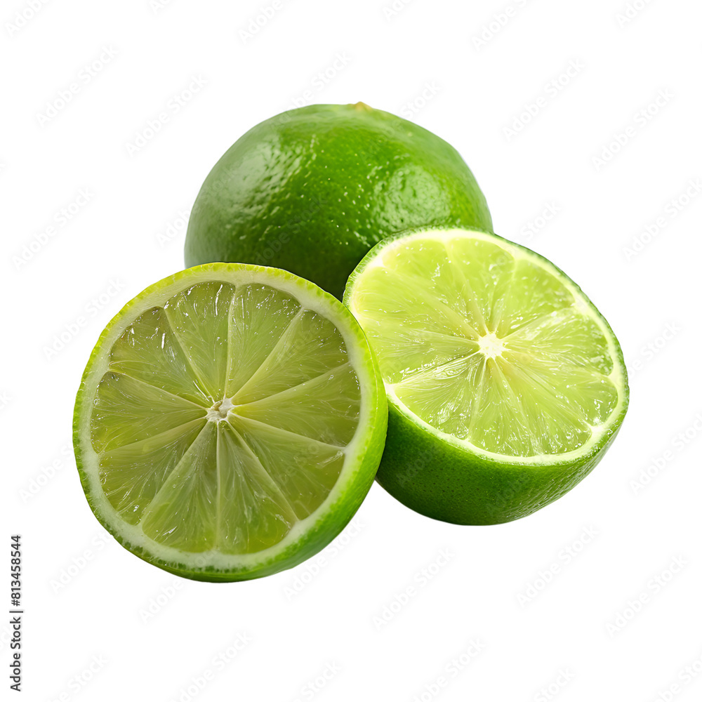 lime with lime halves isolated on transparent background