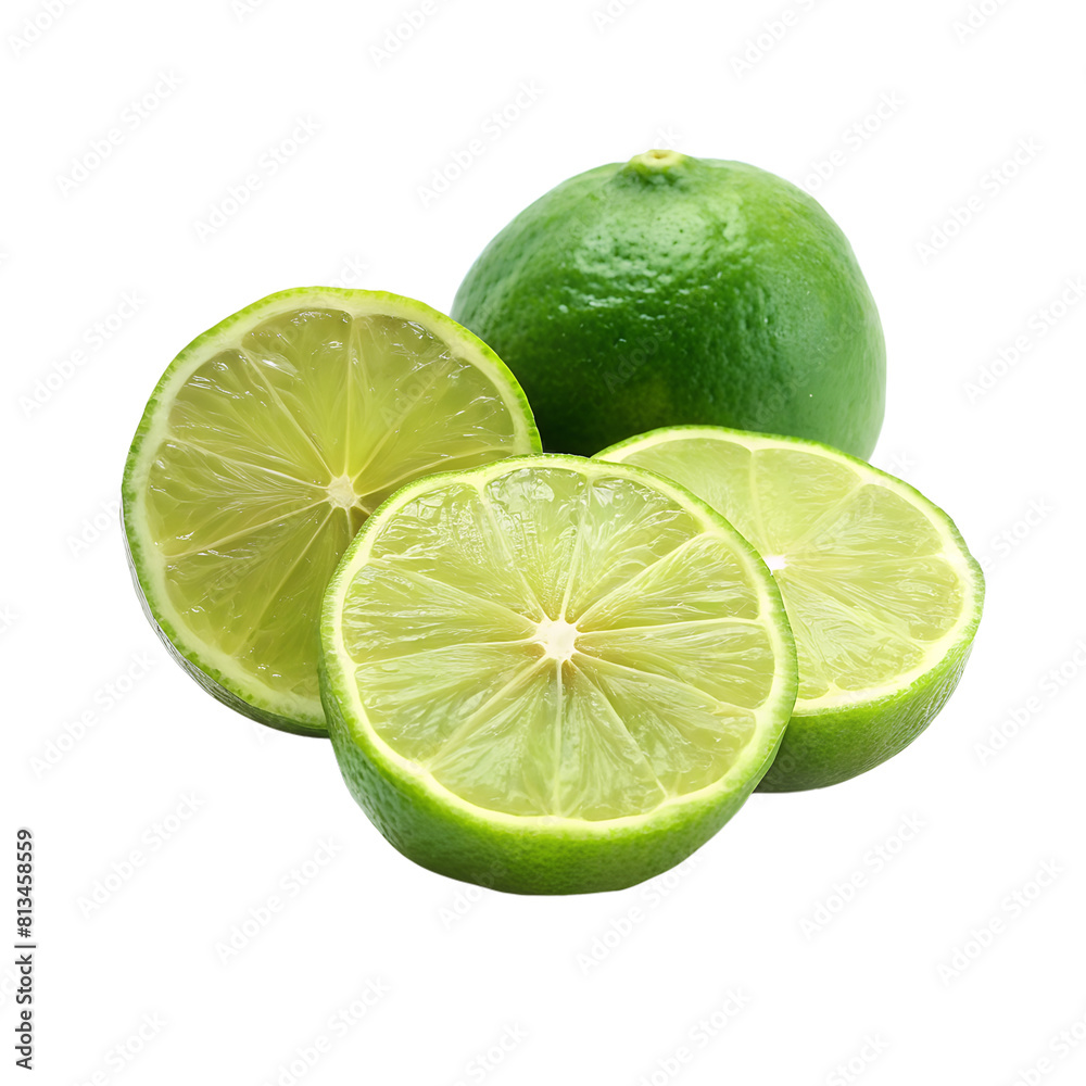 lime with lime halves isolated on transparent background lime with lime halves isolated on transparent background