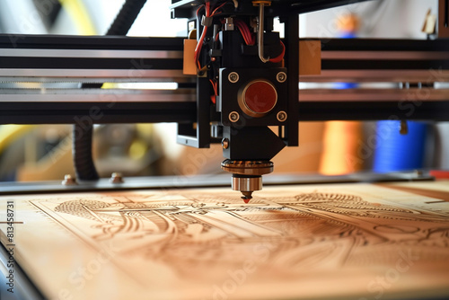 Close-Up of DIY Laser Engraving Machine at Work on Wood