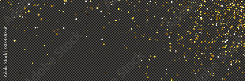Gold glittering dust with stars on transparent backdrop
