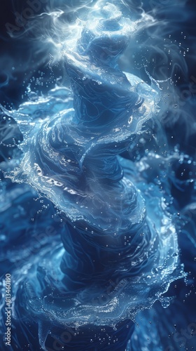 Abstract image with blue dynamic swirling lines.