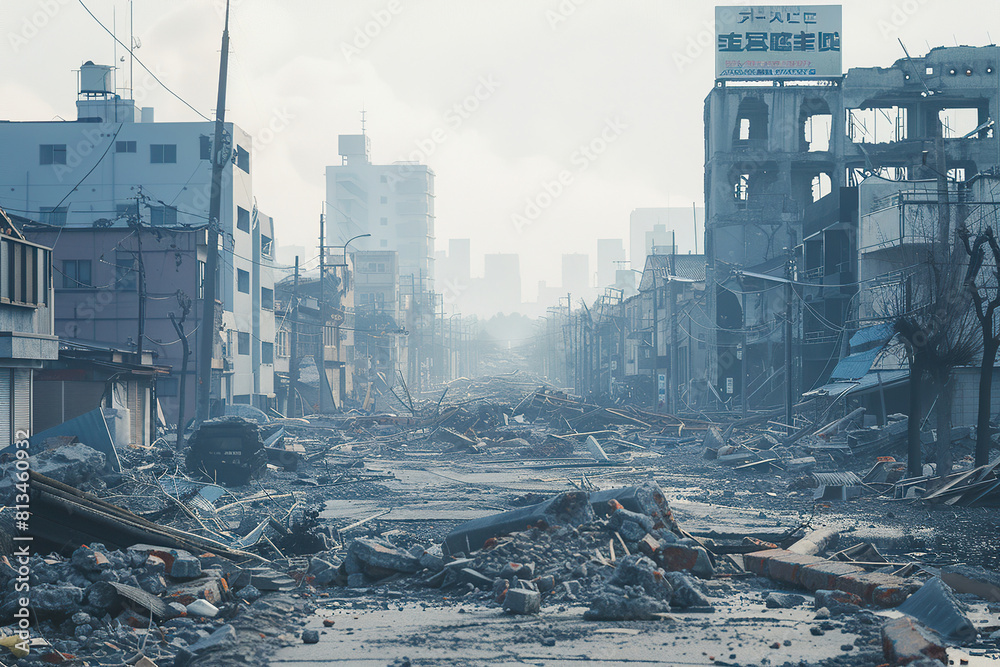Generative ai on theme of city destroyed street flooded after massive floods and natural big rains Generative ai on theme of city destroyed street flooded after massive floods and natural big rains