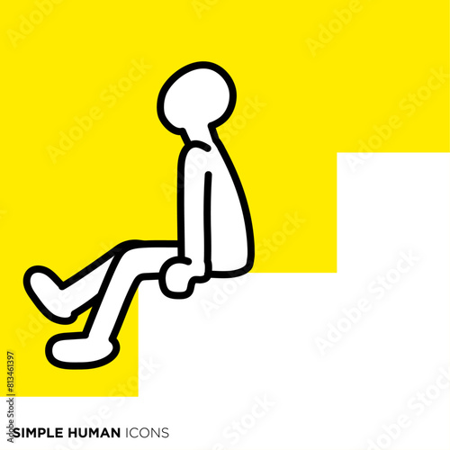 シンプルな人間のアイコンシリーズ,階段に座って考える人
