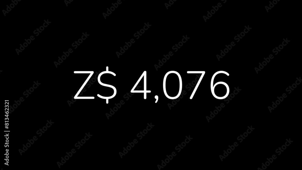 Zimbabwean Dollar Amount Counting from 0 to 1 Million in 60 Seconds Animation. HD Resolution Animation. Minimalist Style with Transparent Background. Alpha Channel Included. Zimbabwean Dollar Amount Counting from 0 to 1 Million in 60 Seconds Animation. HD Resolution Animation. Minimalist Style with Transparent Background. Alpha Channel Included.