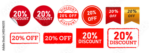 discount 20 stamp ribbon and labels ticker sign for offer promotion advertising marketing sale