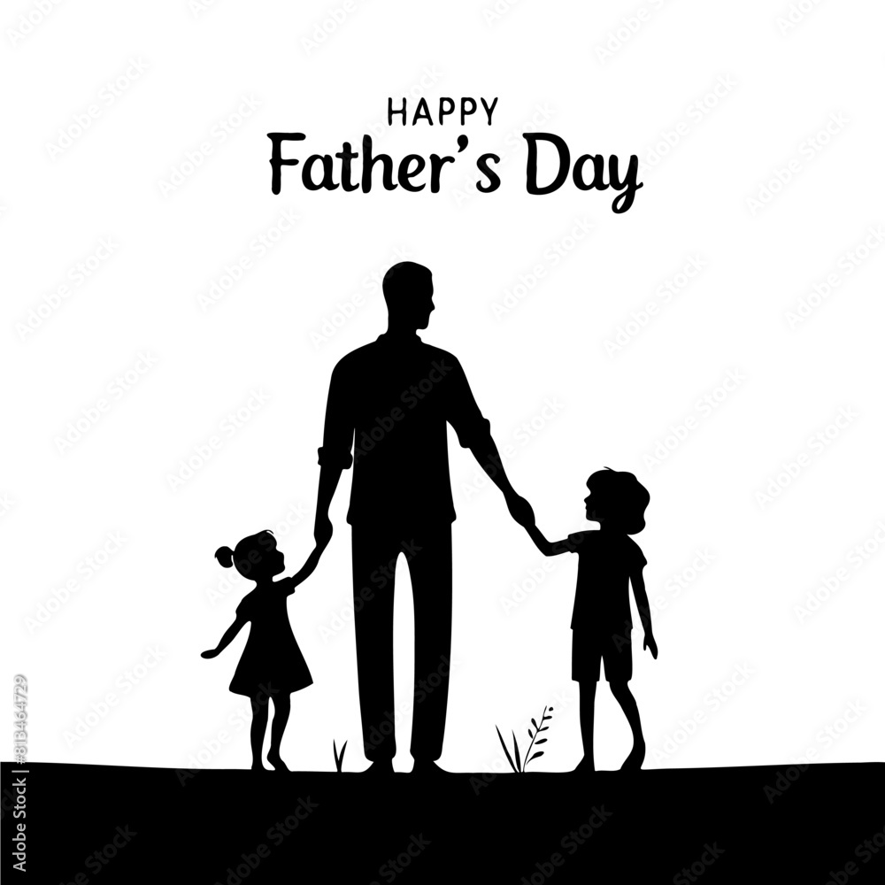 man holding three children on Fathers Day. The image is black and white. Scene is warm and loving man holding three children on Fathers Day. The image is black and white. Scene is warm and loving