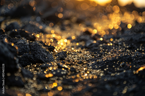 Golden Hour Glow on Rocky Terrain at Sunset