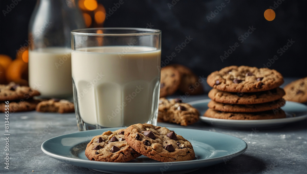 photo delicious cookies with glass of milk photo delicious cookies with glass of milk