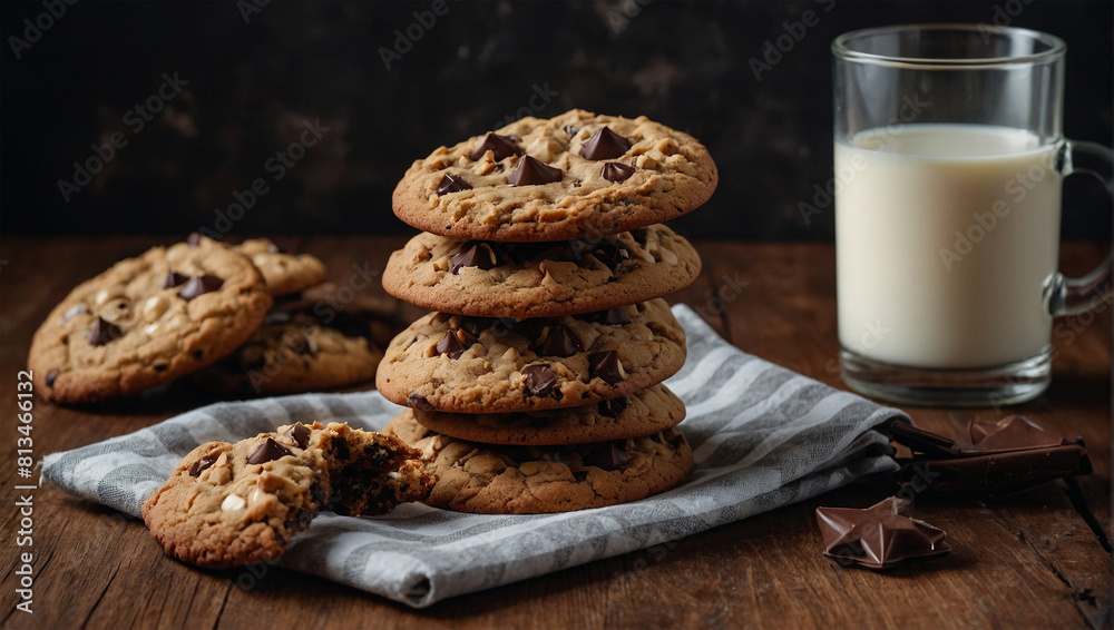 photo delicious cookies with glass of milk photo delicious cookies with glass of milk