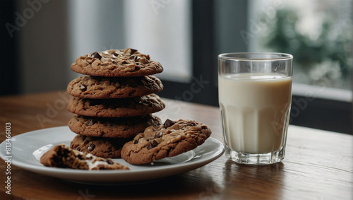 photo delicious cookies with glass of milk