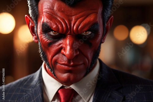 Devil wearing business suit, evil corporate business management leadership boss photo