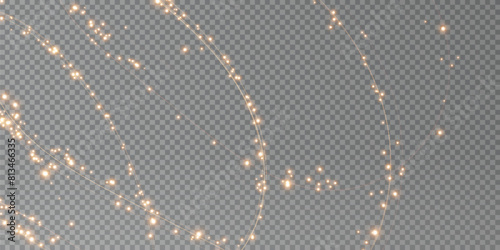 Festive decoration in the form of luminous flying wind surrounded by light dust and golden lines. Light effect for ceremonies, awards, prizes, motivations, invitations, banners, cards, videos.	
