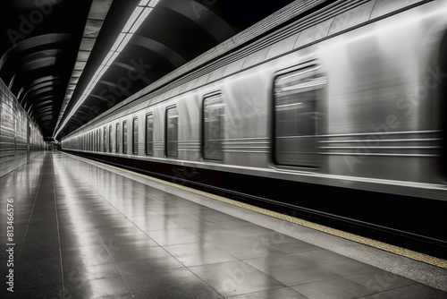 subway train in motion blur, black and white Photography