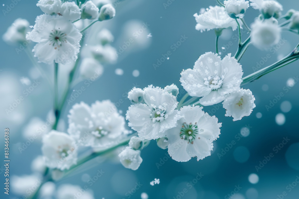 Serene Blue Blossoms With Dew Drops Ethereal Floral Background Serene Blue Blossoms With Dew Drops Ethereal Floral Background