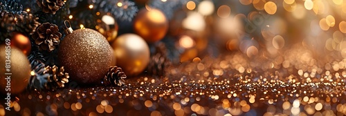 New Year s Golden Shimmering Ornaments Glitter and Elegant Backdrop for Holiday Festivities and Events photo