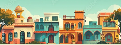 landscape of houses in Indian society. cartoon illustration photo