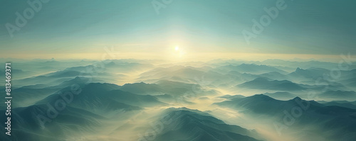 Serene Sunrise Over Misty Mountain Ranges