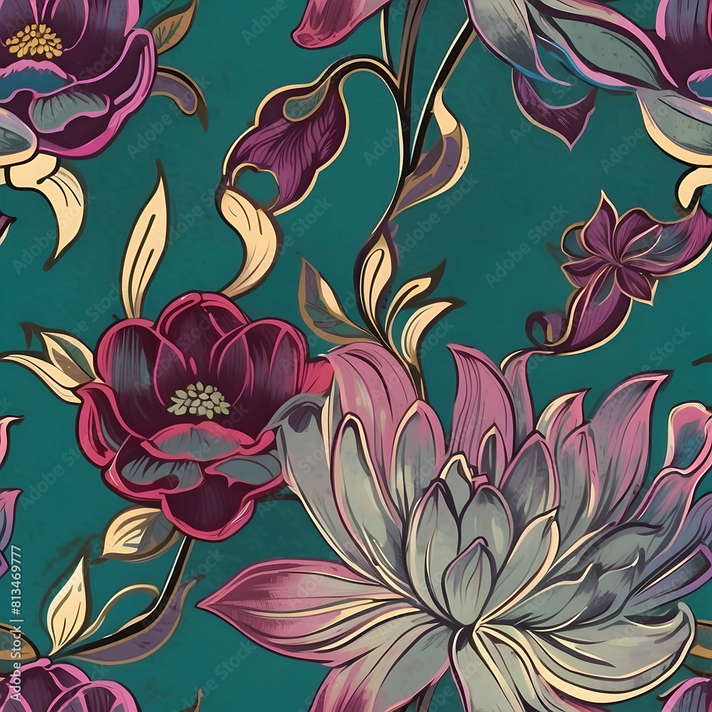 Seamless floral pattern in faded grand beauty style.