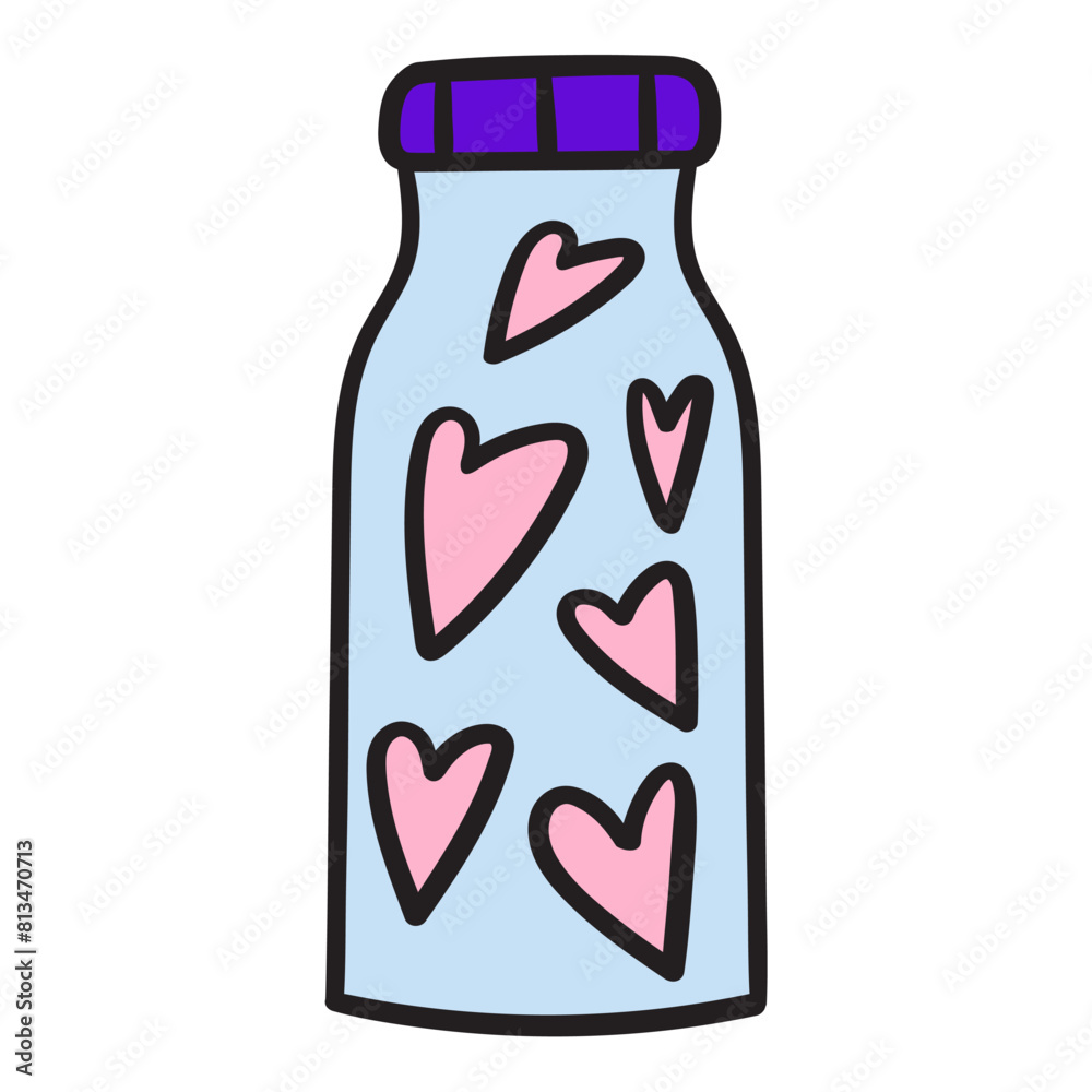 Glass jar full of hearts. Flat design. Vector hand drawn illustration on white background. Glass jar full of hearts. Flat design. Vector hand drawn illustration on white background.
