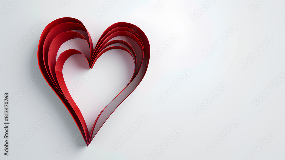 Continuous line heart shape border with realistic paper heart on white background for valentines Continuous line heart shape border with realistic paper heart on white background for valentines