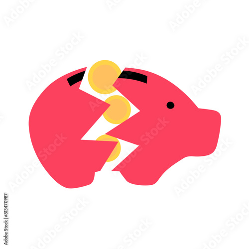 Broken piggy bank. Flat design. Vector illustration on white background.