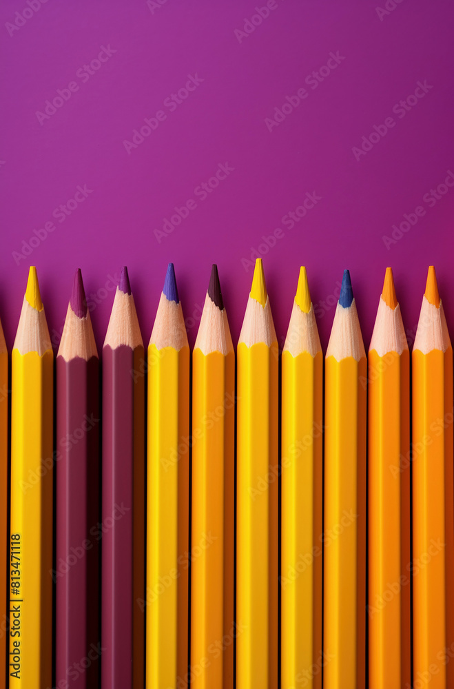 A colored pencils isolated on violet background A colored pencils isolated on violet background