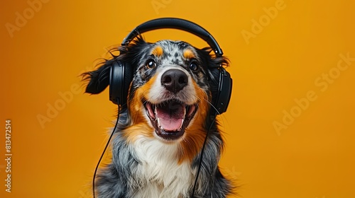 Enthusiastic Cavalier King Charles Spaniel with Headphones photo
