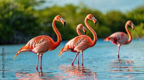 Serene Scene with Pink Flamingos