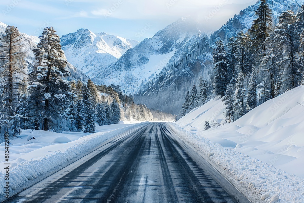 Serene Winter Scene on Mountain Road
