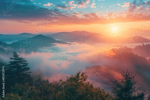 Majestic Sunrise Over Mountain Range Tranquility and Wonder