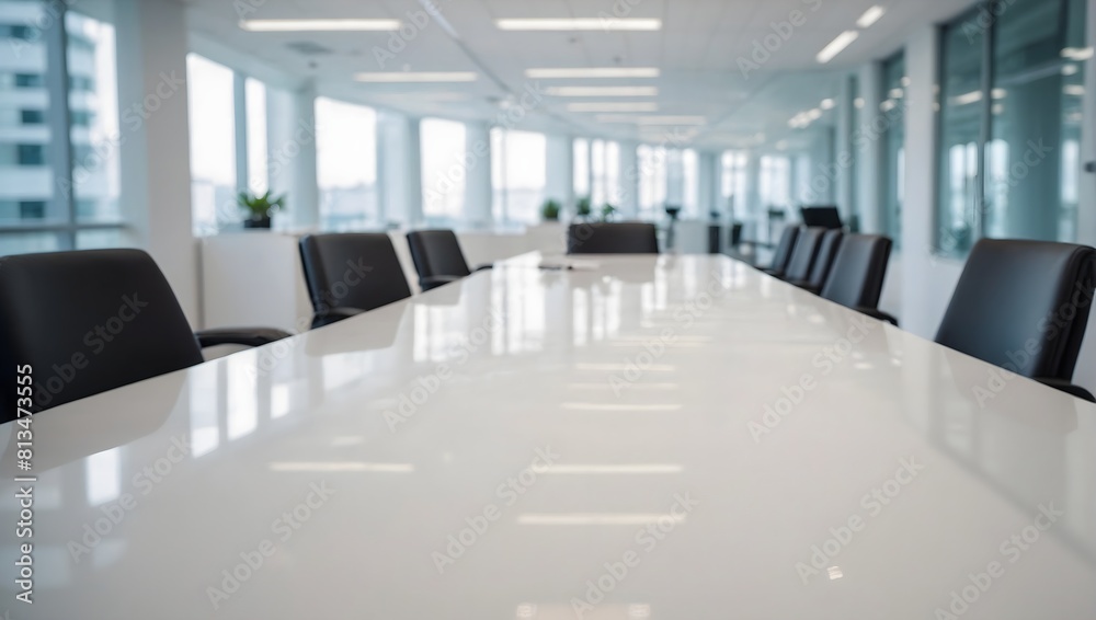Fototapeta premium Modern business office without people with blurred bokeh background