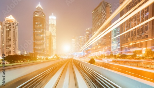 Smart city with speed line glowing light trail surround the city. big data connection technology concept city, night, traffic, road, highway, street, light, urban, cityscape, skyline