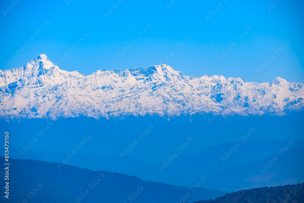 Fototapeta premium Very high peak of Nainital, India, the mountain range which is visible in this picture is Himalayan Range, Beauty of mountain at Nainital in Uttarakhand, India