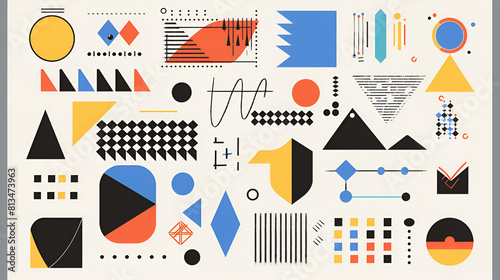 Mega geometric and abstract shapes collection. Abstract symbols set. vector elements. Geometric icons. Isolated modern signs. Neo geo art. Swiss style. Bauhaus influence. Neo minimalism.